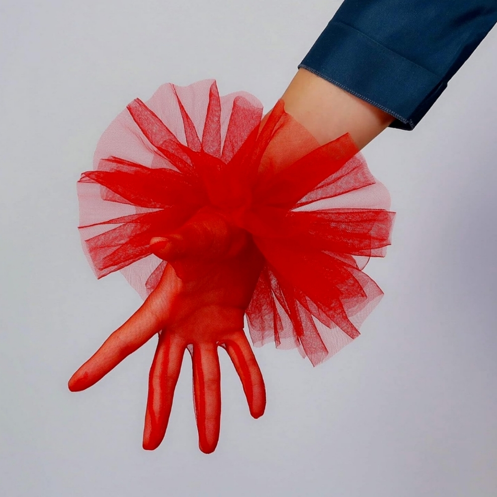 Beloved Millinery Stunning Sheer Red Avant Garde Elegant Designer Gloves